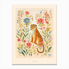 Folksy Floral Animal Drawing Jaguar 3 Poster Canvas Print