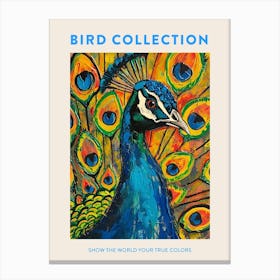 Peacock & Feathers Colourful Portrait 6 Poster Canvas Print