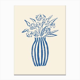 Stripes Flower Vase Floral Still Life Illustration - Blue Canvas Print