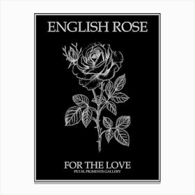 English Rose Black And White Line Drawing 25 Poster Inverted Canvas Print