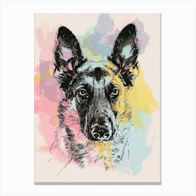 German Shepherd Dog Pastel Watercolour Line  Canvas Print
