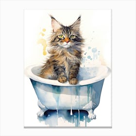 Maine Coon Cat In Bathtub Bathroom 1 Canvas Print