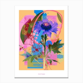 Cornflower (Bachelor S Button) 3 Neon Flower Collage Poster Canvas Print