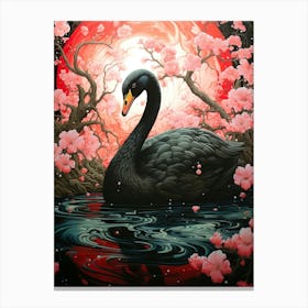 Swan In Cherry Blossoms Canvas Print