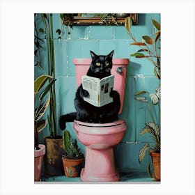 Cat Reading Book In The Toilet Canvas Print