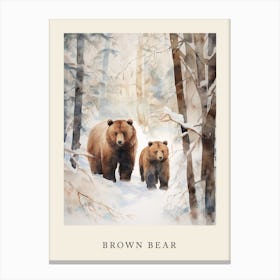 Winter Watercolour Brown Bear 4 Poster Canvas Print