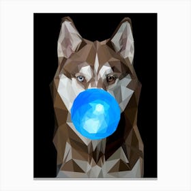 Husky Dog With Blue Bubble Gum Canvas Print