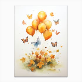 Butterfly Flying With Autumn Fall Pumpkins And Balloons Watercolour Nursery 3 Canvas Print