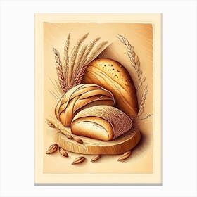 Country Bread Bakery Product Retro Drawing Canvas Print