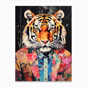 Tiger Art In Collage Art Style 4 Canvas Print