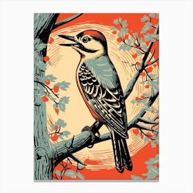 Vintage Bird Linocut Woodpecker 1 Canvas Print