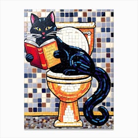 Black Cat Reading A Book Canvas Print