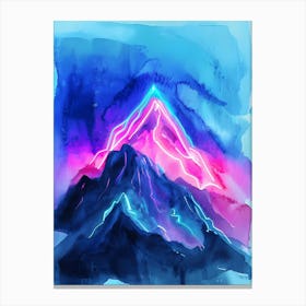 Watercolor Mountain With Neon Light  Canvas Print