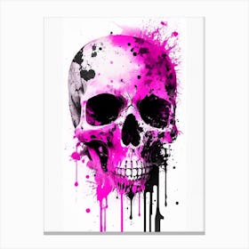 Skull With Watercolor Or Splatter 1 Effects Pink Linocut Canvas Print