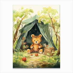 Tiger Illustration Camping Watercolour 4 Canvas Print