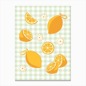 Lemons on Pastel Sage Green Gingham Canvas Print