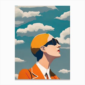 Vogue Woman Power Pose Clouds Pop Art Vivid Bright Orange Suit High Contrast Canvas Print