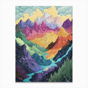 Colourful Mountain Illustration Poster Art Print 6 Canvas Print