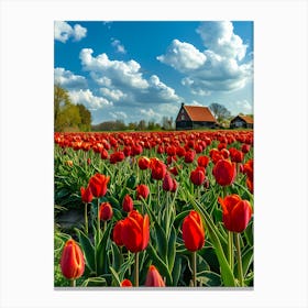 Red Tulips In The Field Canvas Print