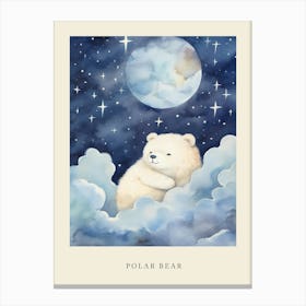 Baby Polar Bear 1 Sleeping In The Clouds Nursery Poster Canvas Print