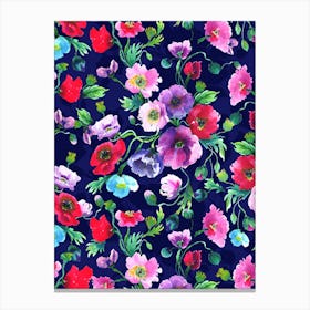 Colourful Field of Poppies On A Blue Background Canvas Print