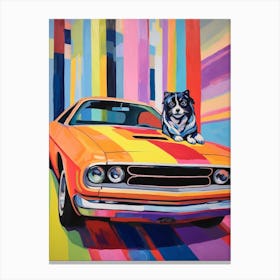 Dodge Challenger Vintage Car With A Dog, Matisse Style Painting 0 Canvas Print