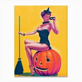 Pin Up Halloween Witch Canvas Print