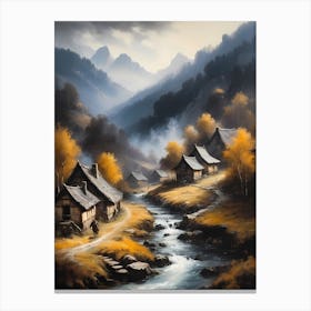 In The Wake Of The Mountain A Classic Painting Of A Village Scene (14) Canvas Print