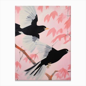 Pink Ethereal Bird Painting Blackbird 1 Canvas Print