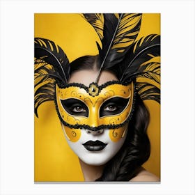 A Woman In A Carnival Mask, Yellow And Black (17) Canvas Print