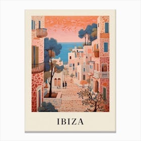 Ibiza Spain 2 Vintage Pink Travel Illustration Poster Canvas Print