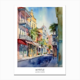 Myrtle 4 Watercolour Travel Poster Canvas Print