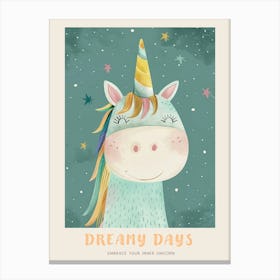 Rainbow Pastel Unicorn Storybook Style 3 Poster Canvas Print