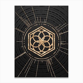 Geometric Glyph Symbol in Gold with Radial Array Lines on Dark Gray n.0223 Canvas Print