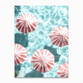 Pink Umbrellas In The Pool 1 Canvas Print