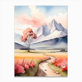 Tranquil Mountains In Minimalist Watercolor Vertical Composition 63 Canvas Print