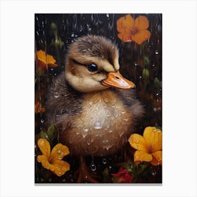 Duckling In The Rain Floral Painting 1 Canvas Print