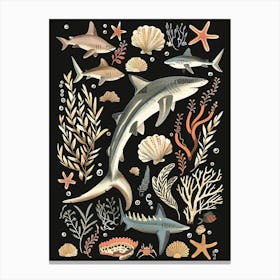 Thresher Shark Seascape Black Background Illustration 1 Canvas Print