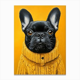 Frenchie In Yellow And Blue 1 Canvas Print