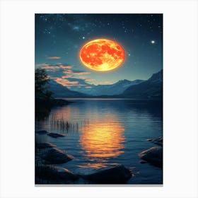 Full Moon Over Lake 5 Canvas Print