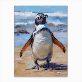 African Penguin Dunedin Taiaroa Head Oil Painting 1 Canvas Print
