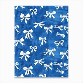 White And Blue Bows 1 Pattern Canvas Print
