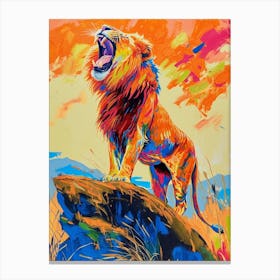 Masai Lion Roaring On A Cliff Fauvist Painting 4 Canvas Print