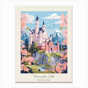 Neuschwanstein Castle   Bavaria, Germany   Cute Botanical Illustration Travel 0 Poster Canvas Print