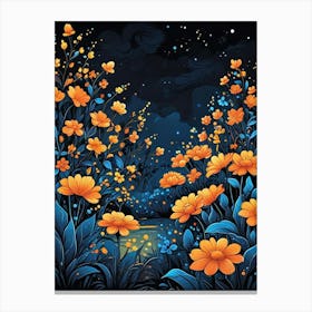 Floral Night Garden Scene (12) Canvas Print