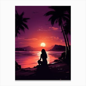 Sunset Girl Sitting On The Beach Canvas Print