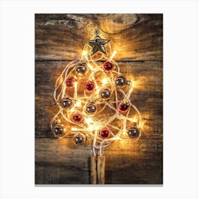 Christmas Tree On A Wooden Background 1 Canvas Print