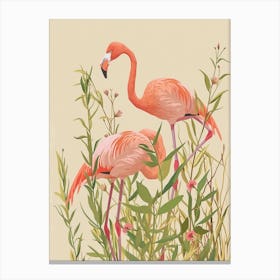 Jamess Flamingo And Oleander Minimalist Illustration 4 Canvas Print