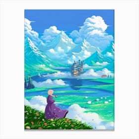 Moving Castle and Mountains Canvas Print