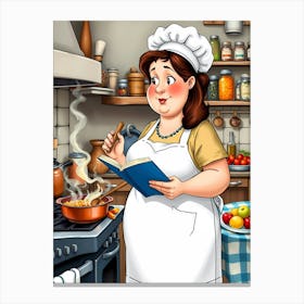 Woman Cooks In The Kitchen Canvas Print